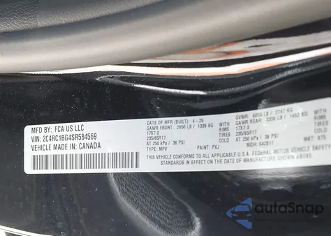 2025 Chrysler Pacifica Select from USA, damaged, VIN 2C4RC1BG4SR584569